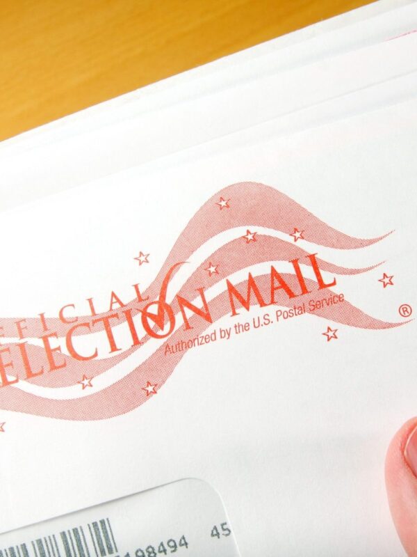 Absentee voting banner with envelope
