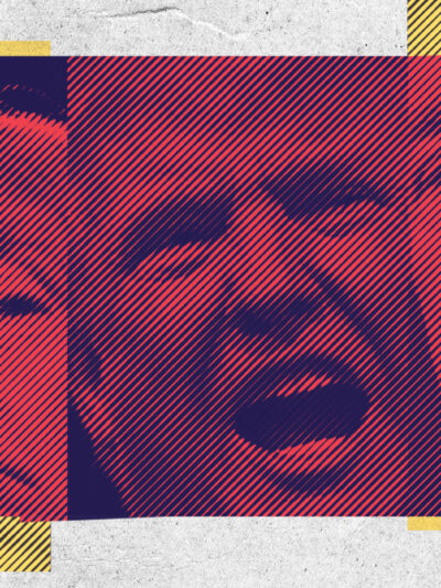 Web page banner depicting three photos of Donald Trump