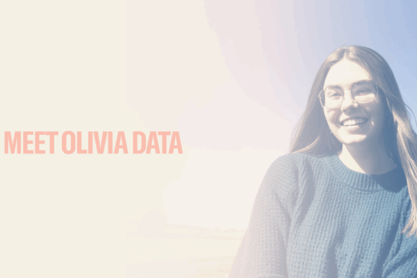 Image that reads, "Meet Olivia Data" with an image of Olivia Data (she/her)