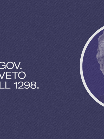 Image that reads, "ACT NOW: Demand Gov. Burgum Veto House Bill 1298."