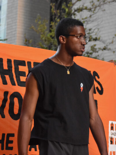 Aaron Booe at a protest in Austin in 2020