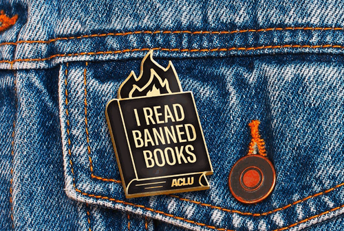I read banned booked pin on a jacket