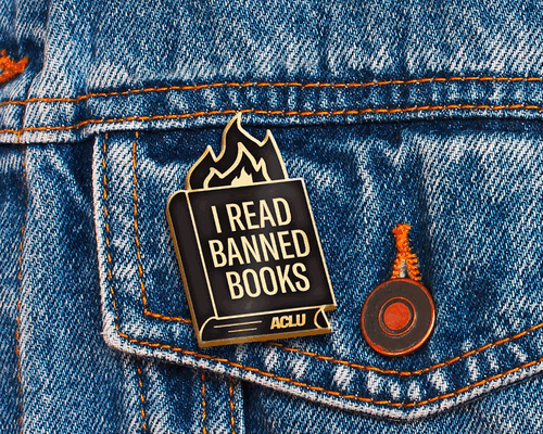 I read banned booked pin on a jacket
