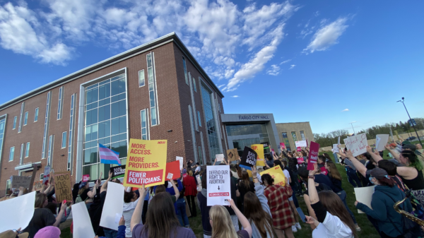 Image of a protest in Fargo