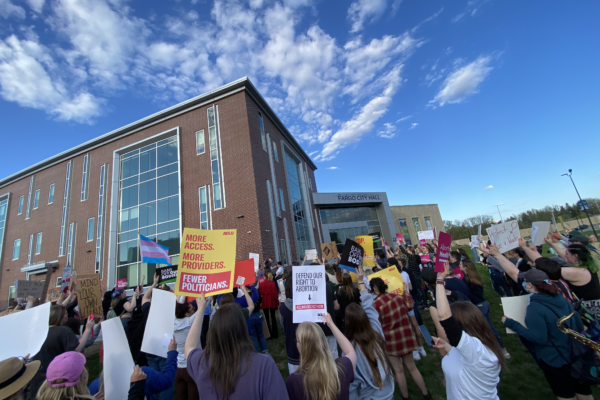 Image of a protest in Fargo