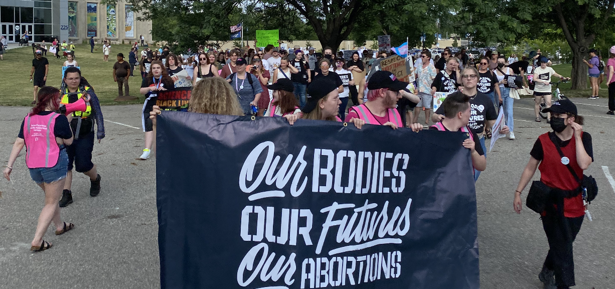 image of people protesting in fargo, nd