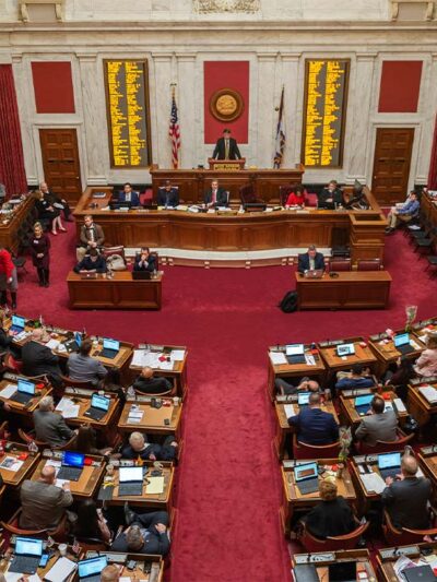 Delegates gathered in the House of Delegates chamber at the Capitol in Charleston, W.Va. to discuss a bill on Feb. 14, 2019.