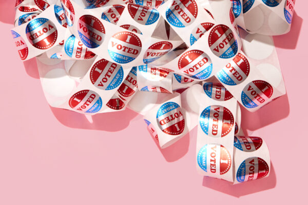 i voted stickers on a pink background