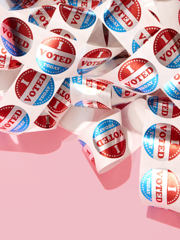 i voted stickers on a pink background