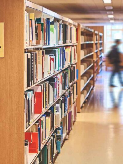 Library shelves filled with books