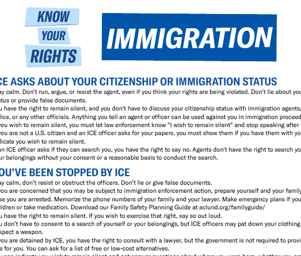 Know Your Rights Immigration Printable Handout frame