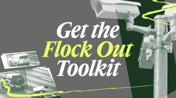 Collage of Flock cameras and text that says "Get the Flock Out Toolkit"