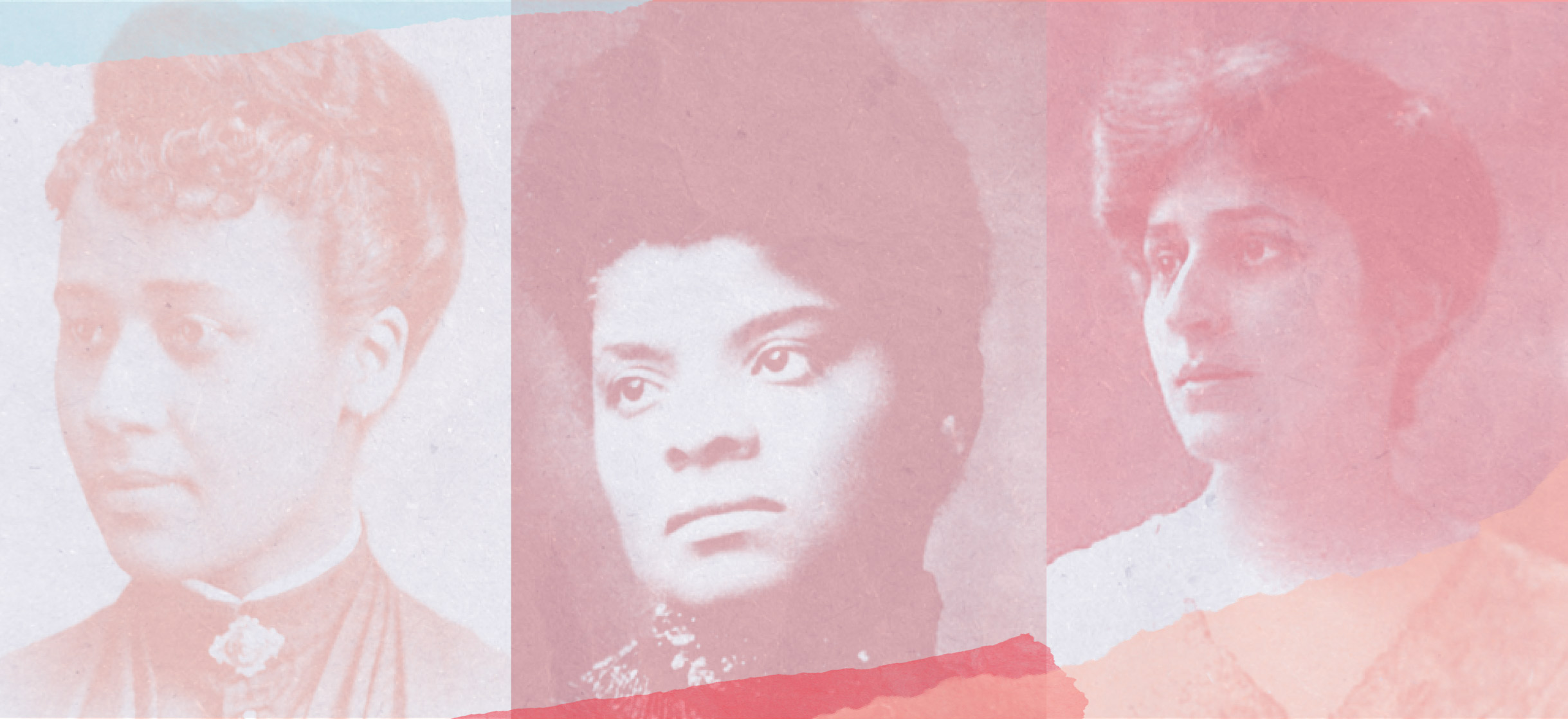 Image of Anna, Ida, and Crystal with shredded paper accents 