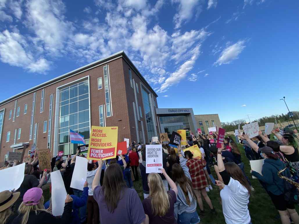 Image of a protest in Fargo 