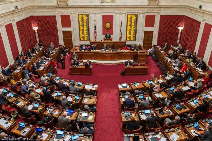 Delegates gathered in the House of Delegates chamber at the Capitol in Charleston, W.Va. to discuss a bill on Feb. 14, 2019.