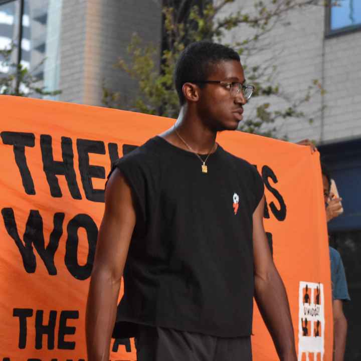 Aaron Booe at a protest in Austin in 2020