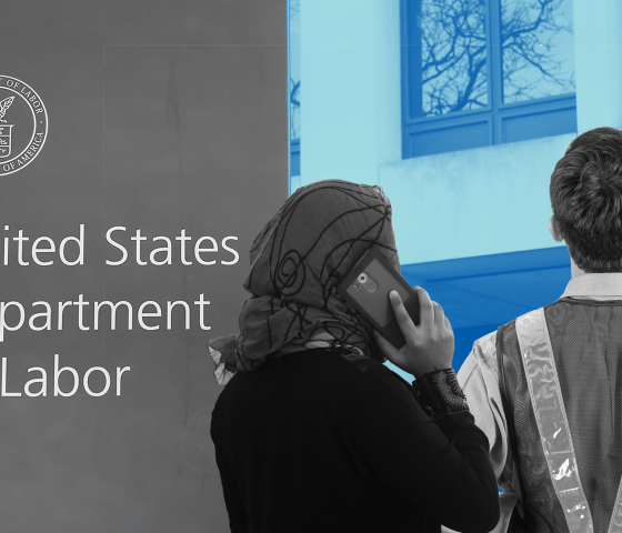 People of different backgrounds standing outside the U.S. Department of Labor